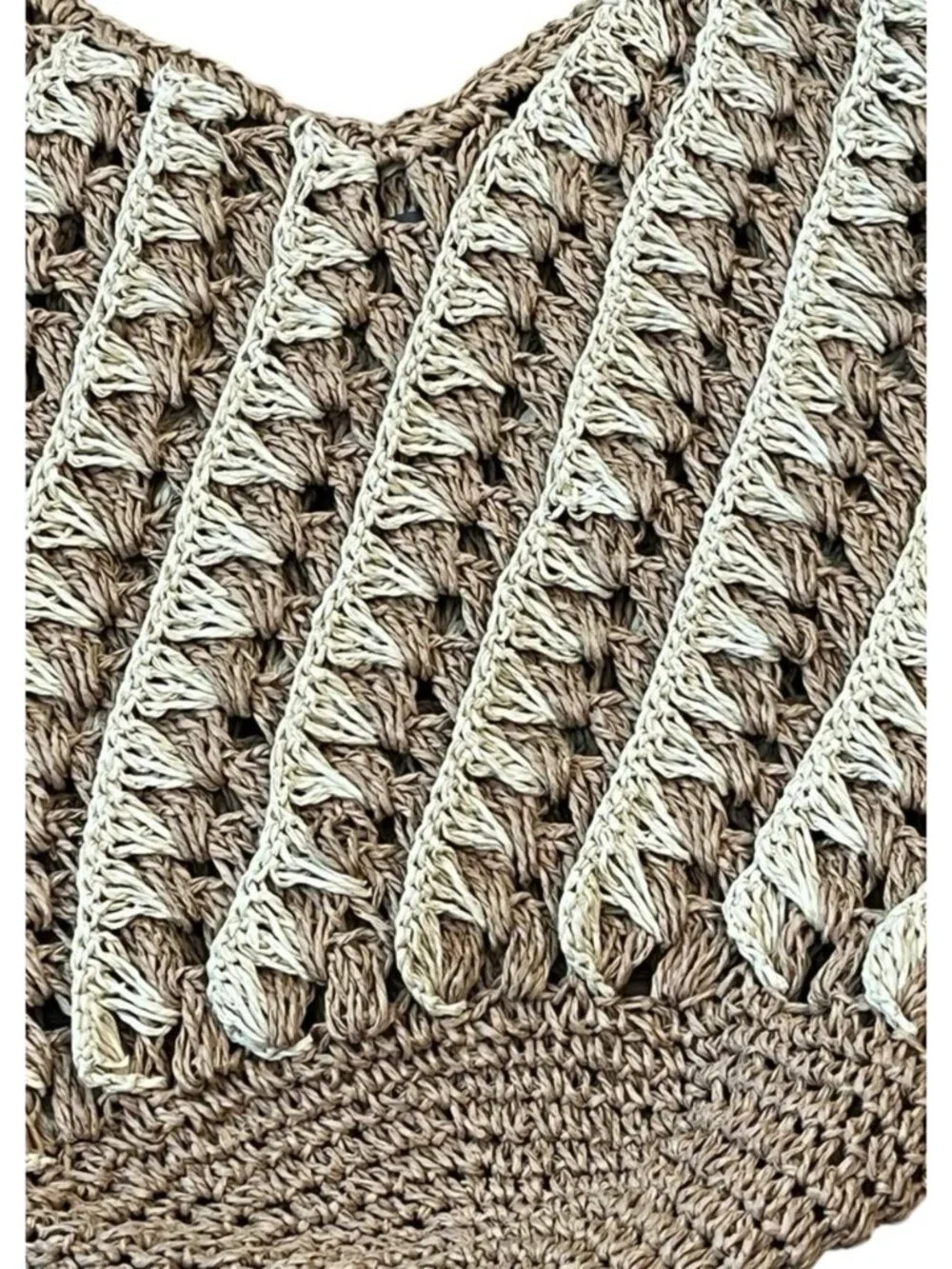 Beige Straw Beach Bag Double Handles Shoulder Woven Tote Primark Striped NWT